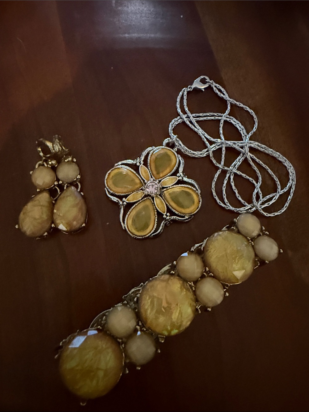 Yellow Gem Flower Pendant Necklace-earrings & bracelet  — Women Jewelry